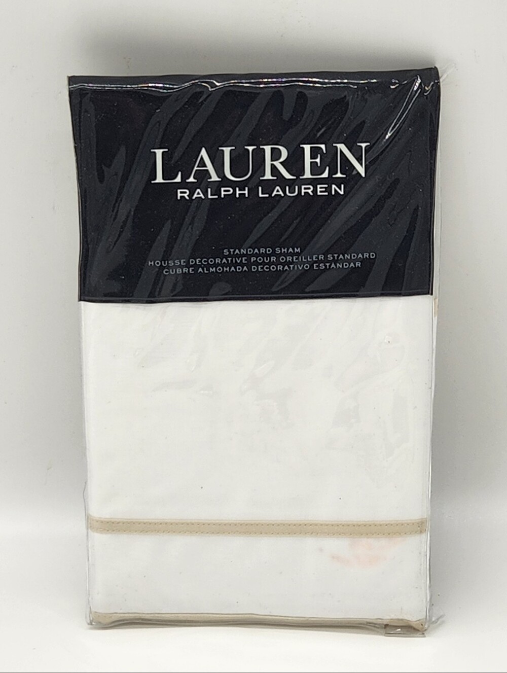New Lauren Ralph Lauren Spencer Border Standard Sham White Flax 300TC Cotton